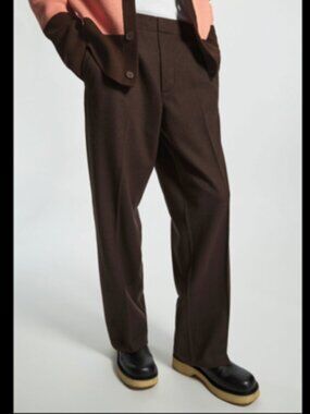 COS Brown Regular-Fit Elasticated Wool Trousers in Medium
